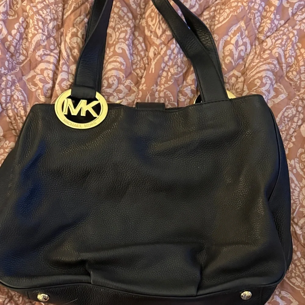 Michael Kors Black Shoulder Bag with Gold Accents